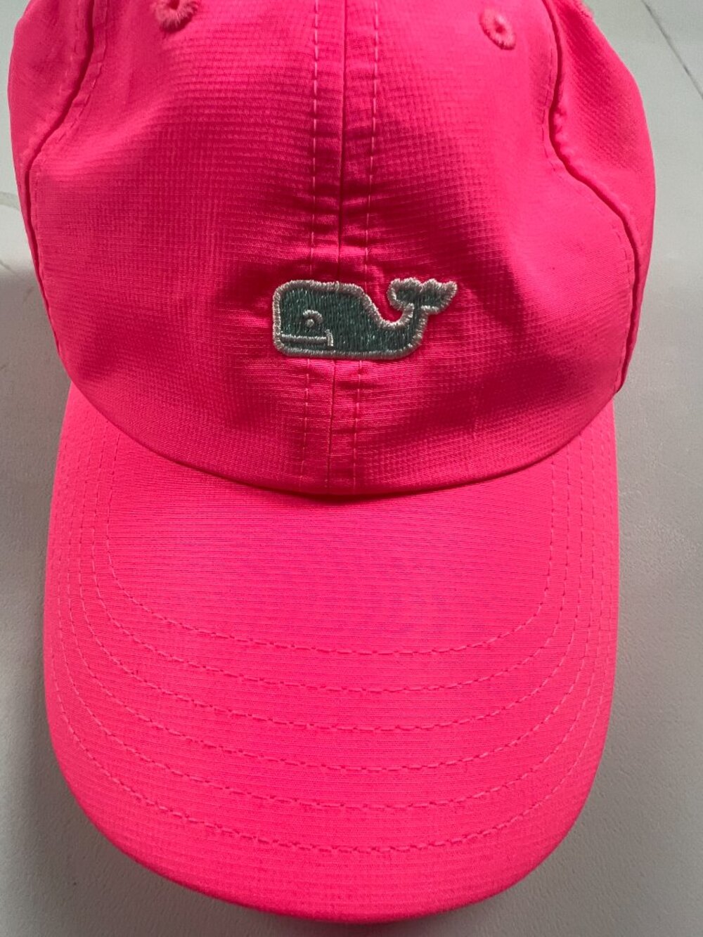 Vineyard Vines baseball hat in neon pink with whale logo lightweight adjustable